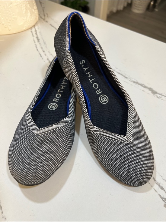 Rothy's Shoes - Rothy's Black & White Knit Ballet Flats with Blue Trim size 8.5